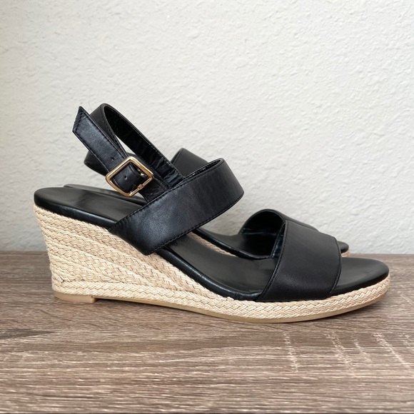 Cole Haan Shoes - COLE HAAN Opha Black Leather Wedge Sandals 8